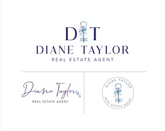 Real Estate Agent Logo, Key Logo, Floral Key Logo, Premade Logo, Signature Logo, Initials Logo, Business Card Facebook Logo Kit