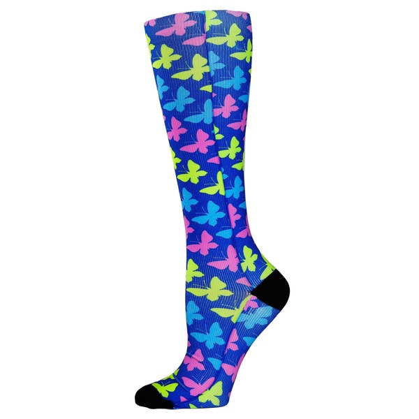 Women's Compression Socks Bright Butterflies Knit 8-15mmHg Regular and Queen Compression Nurse Travel - Fast US Shipping
