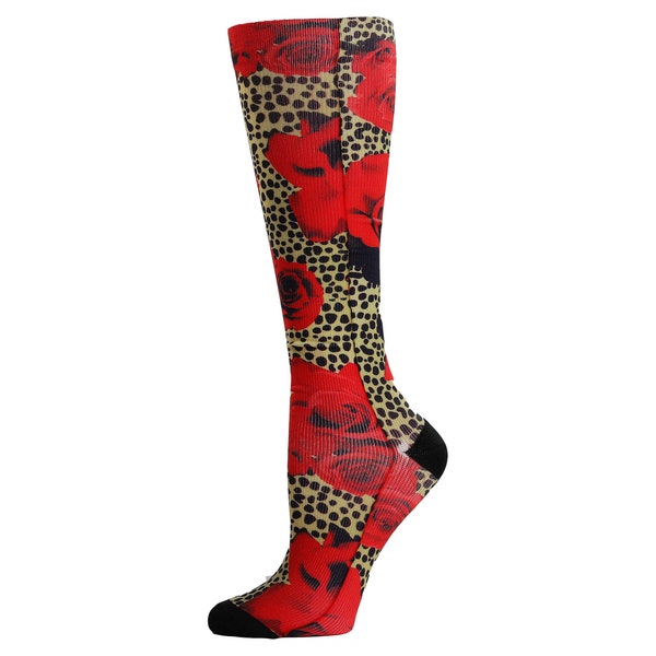 Women's Compression Socks Leopard Roses Knit 8-15mmHg Regular and Queen Compression Nurse Travel - Fast US Shipping