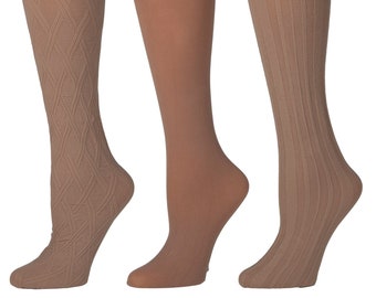 Celeste Stein 3 Pairs Wide Calf Wide Foot Queen Size Trouser Socks for Women Beige MADE IN USA. Ships Fast.