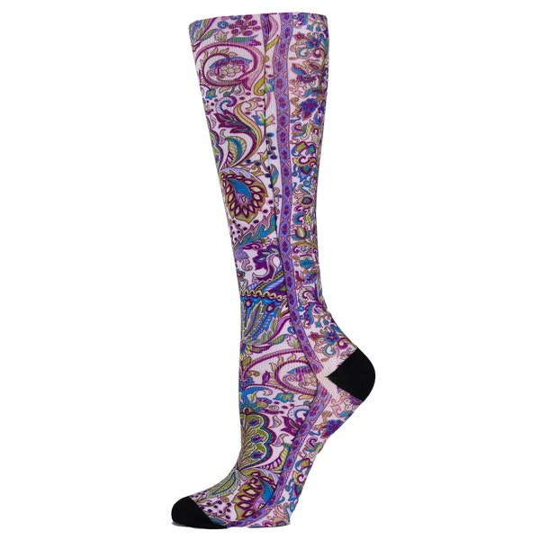 Women's Compression Socks Purple Paisley Versache Knit 8-15mmHg Regular and Queen Compression Nurse Travel - Fast US Shipping