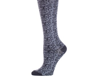 Women's Compression Socks Black and Gray Lace Knit 8-15mmHg Compression Nurse Travel