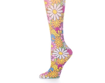 Celeste Stein Colorful Daisies Women's Therapeutic Compression Knee High Socks