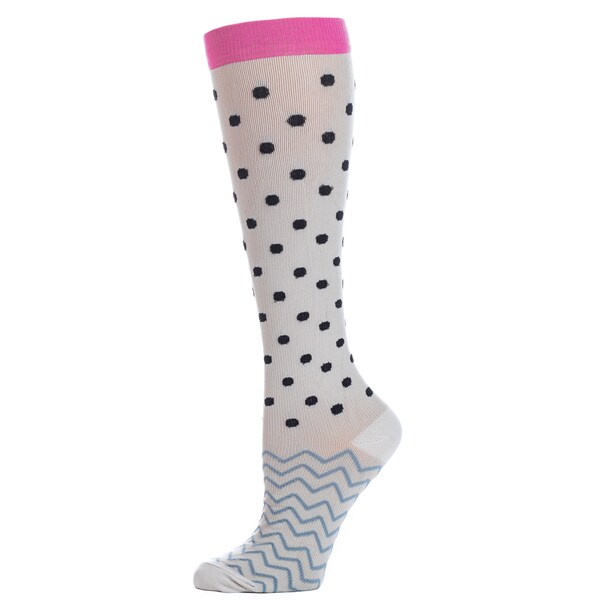 Women's Compression Socks Cream Black and PInk Knit 8-15mmHg Compression Nurse Travel