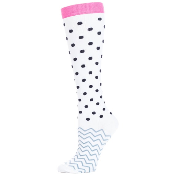 Women's Compression Socks White Black Pink Knit 8-15mmHg Compression Nurse Travel
