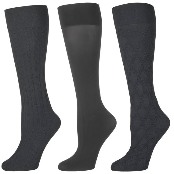 Celeste Stein 3 Pairs Wide Calf Wide Foot Queen Size Trouser Socks for  Women Charcoal Gray MADE IN USA. Ships Fast. 