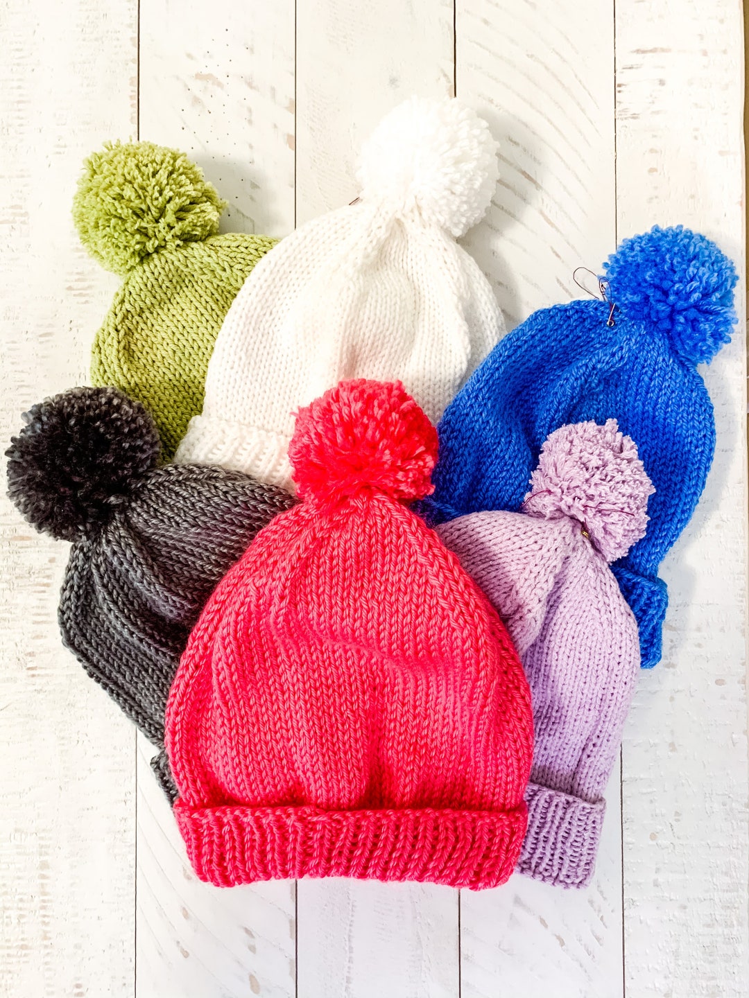 Childrens Knit Winter Hat With Pom Pom Kids Cuffed Handmade Etsy UK