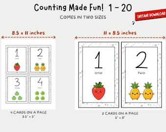 Printable Number Flashcards 1–20 | Counting & Early Math Cards | Homeschool Preschool Activity | Digital Download