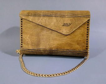 Handmade Plywood Clutch Bag with Chain Strap, Wooden Evening Bag
