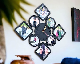 laser cut wall clock  - laser cut woodenclock - rhombus shaped wall clock with photos - digital file