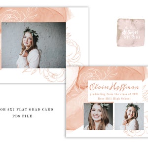 Senior Grad card for photographers PSD file // The Eloise // watercolor blush rosegold IPS templates