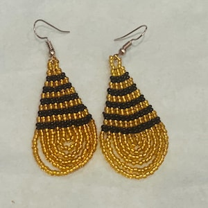 Zulu Drop Beaded Earrings-Gold and Black