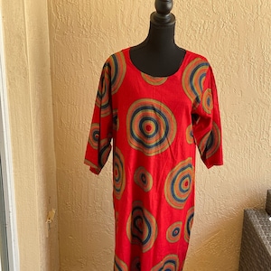 Waxprint Sleeved Shift Dress- Traditional Red
