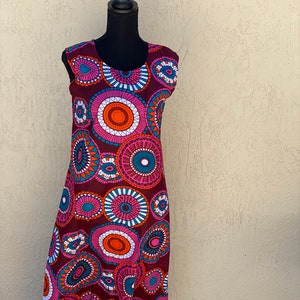 Waxprint Shift Dress- Maroon 60s
