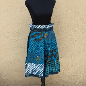 Waxprint High Waisted Skirts- Turquoise Birds