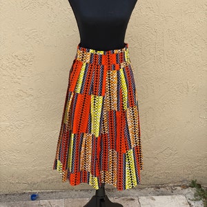 Waxprint High Waisted Skirts-Orange and Yellow Brick