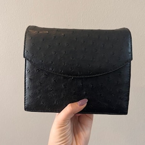 Genuine Ostrich Leather Crossbody Bag -Black