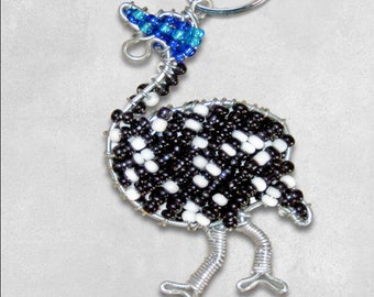 Guinea Fowl Beaded Keychain