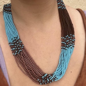 Zulu Zama Necklace-Aqua Brown and Rose Gold