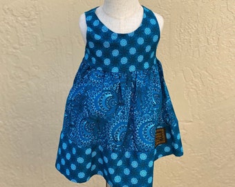 ShweShwe Girls Dress-Aqua Mandelas XS - Main Image