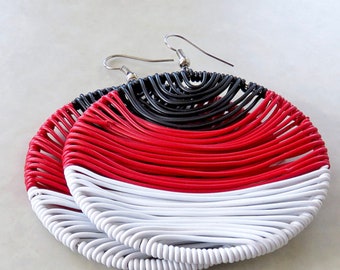Telephone Wire Disc Earring- Red Black White