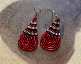 Zulu Drop Earrings-Red, Black and Silver