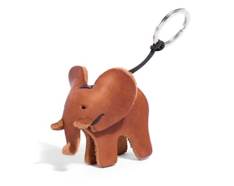 Leather Elephant Keychain- Tan