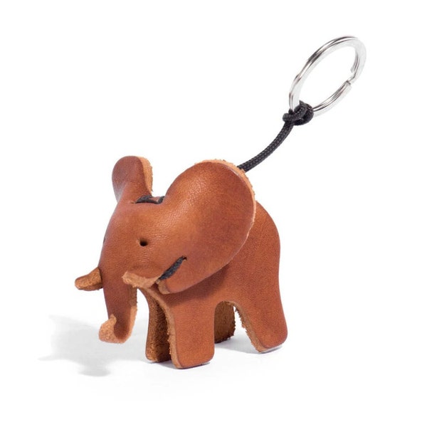 Leather Elephant Keychain- Tan