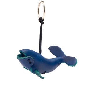 Leather Whale Keychain- Cobalt Blue