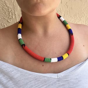 Zulu Tribal Tube Chocker Necklace-Red Tribal