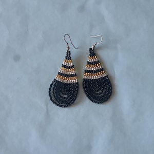Zulu Drop Earrings-Gold,Black and Silver