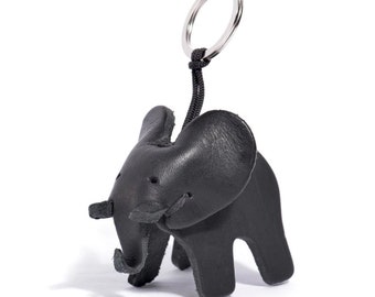 Leather Elephant Keychain-Black