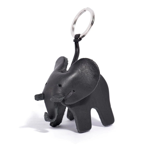 Leather Elephant Keychain-Black