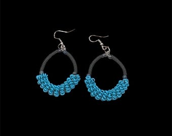 Telephone Wire Hoop Earring-Black and Turquoise