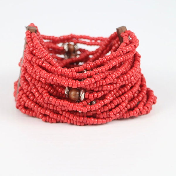 Multi Strand Bohemian Bracelet- Red