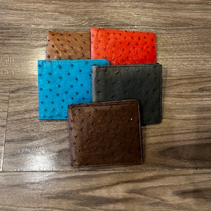 Cartera plegable grande de piel auténtica de avestruz