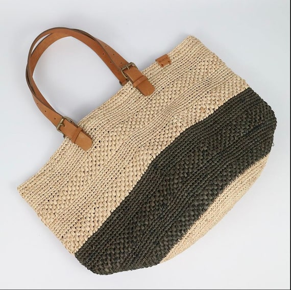 Buy Two Tone Raffia Crochet Handbag Grey Online in India