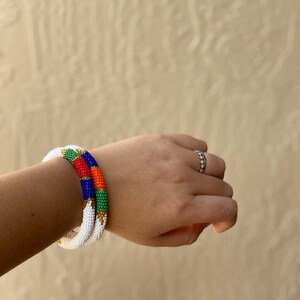 Thin Zulu Beaded Bangles- White