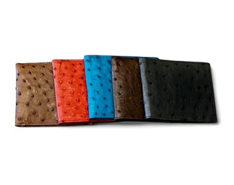 Cartera plegable grande de piel de avestruz auténtica.