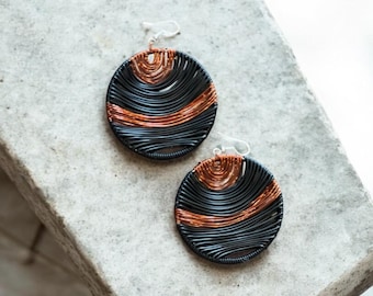 Telephone Wire Disc Earring- Black and Copper