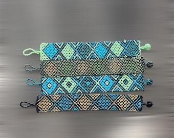 Flat Zulu Beaded Bracelets - Green and Blues