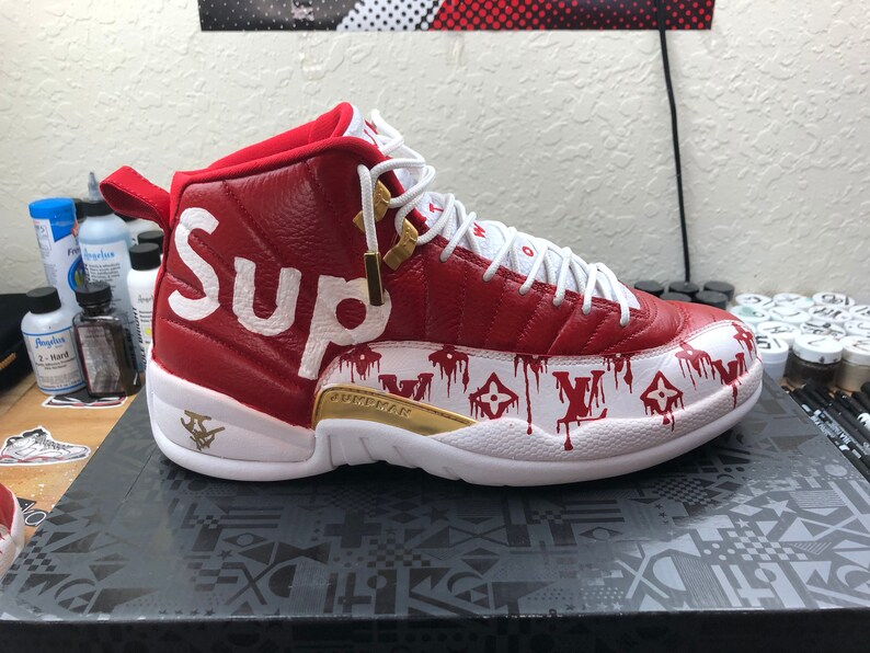 Custom drip supreme LV jordan 12 size 11.5 | Etsy