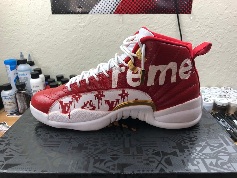 Custom drip supreme LV jordan 12 size 11.5 | Etsy