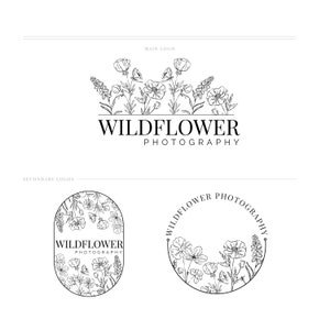 Wildflower Floral Watermark Logo Package, Photography Watermark Logo Designs Premade Logo. Script Logo. Signature Logo.