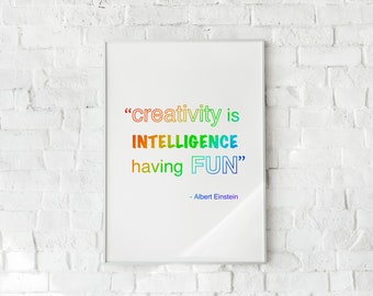 La creatività è intelligenza che si diverte - Albert Einstein, citazione stimolante, stampa digitale, arredamento della stanza, stampa poster, download istantaneo