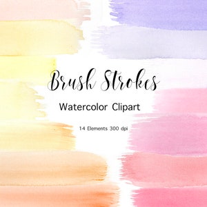 Aquarell Pinselstriche Clipart, Pinselstriche, Satz von 14 Png Clipart Dateien, digitaler Download, sofortiger Download