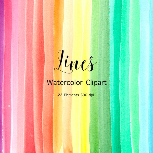 Watercolor Lines Clipart, Brush Stroke Clipart, 22  Lines, Hand Painted Lines, Digital Download, Instant Download, Colorful lines