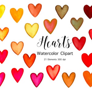 Aquarell Herzen Clipart, rotes Herz ClipArt, rosa Herz, bunte Herz, Herz Download, von Hand bemalt, Instant Download, Valentinstag
