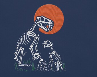 Sabertooth Cat Fossil Embroidered T-Shirt | Smilodon Skeleton Pocket Design | Prehistoric Mammal Shirt | Fossil Fuel’d