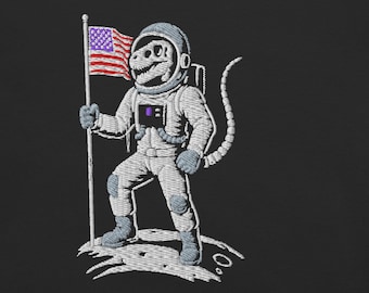 Camiseta infantil com bordado de dinossauro-astronauta | Camiseta premium unissex para aventura espacial